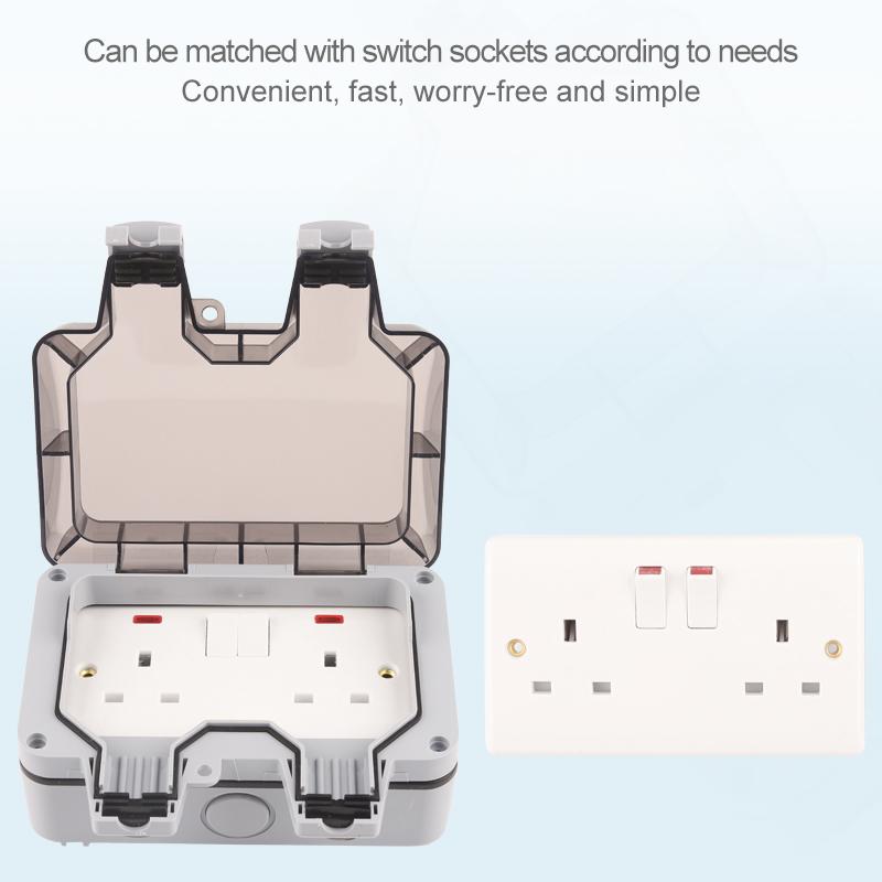 Priză de perete exterior, rezistentă la apă și praf, standard IP66 UK, albă, cu întrerupător dublu și lumină, 13A, pentru casă și grădină, 250V