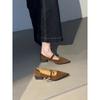 Schuhe mit Metallschnalle, dicker Absatz, flache Pendlerschuhe, spitze Mary Jane Schuhe
