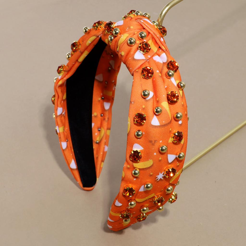 Halloween Fabric Spider Web Ghost Knot Broad Edge Headband Fashion Rhinestone Headband Headband