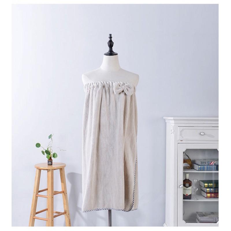 Soft Coral Fleece Bath Wrap With Bow Detail Ultra Absorbent Towel Women Shower Robe