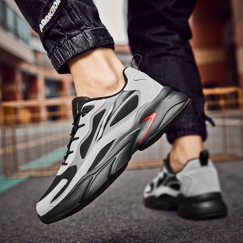 Men's Spring New Mesh Breathable Sports and Leisure Running Shoes Thick Soled Dad Shoes Trendy
