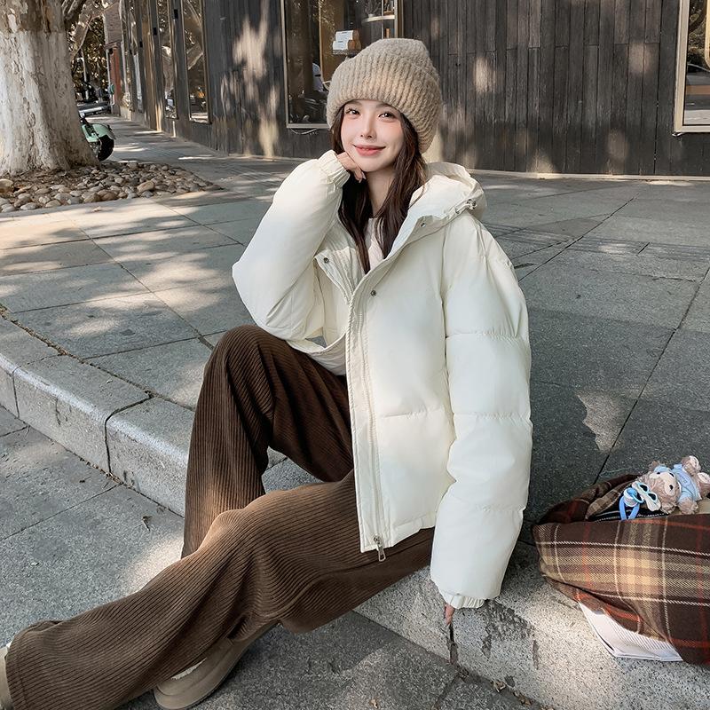Real Leather Short Down Cotton Clothes Women's Winter Wind Loose and Thin Thickened Small Bread Clothes Cotton