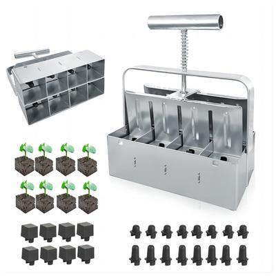 Soil Block Maker 8-cavity 2 Inch Comfort-Grip Handle Manual Seed Blocker Gardening Tool with 3