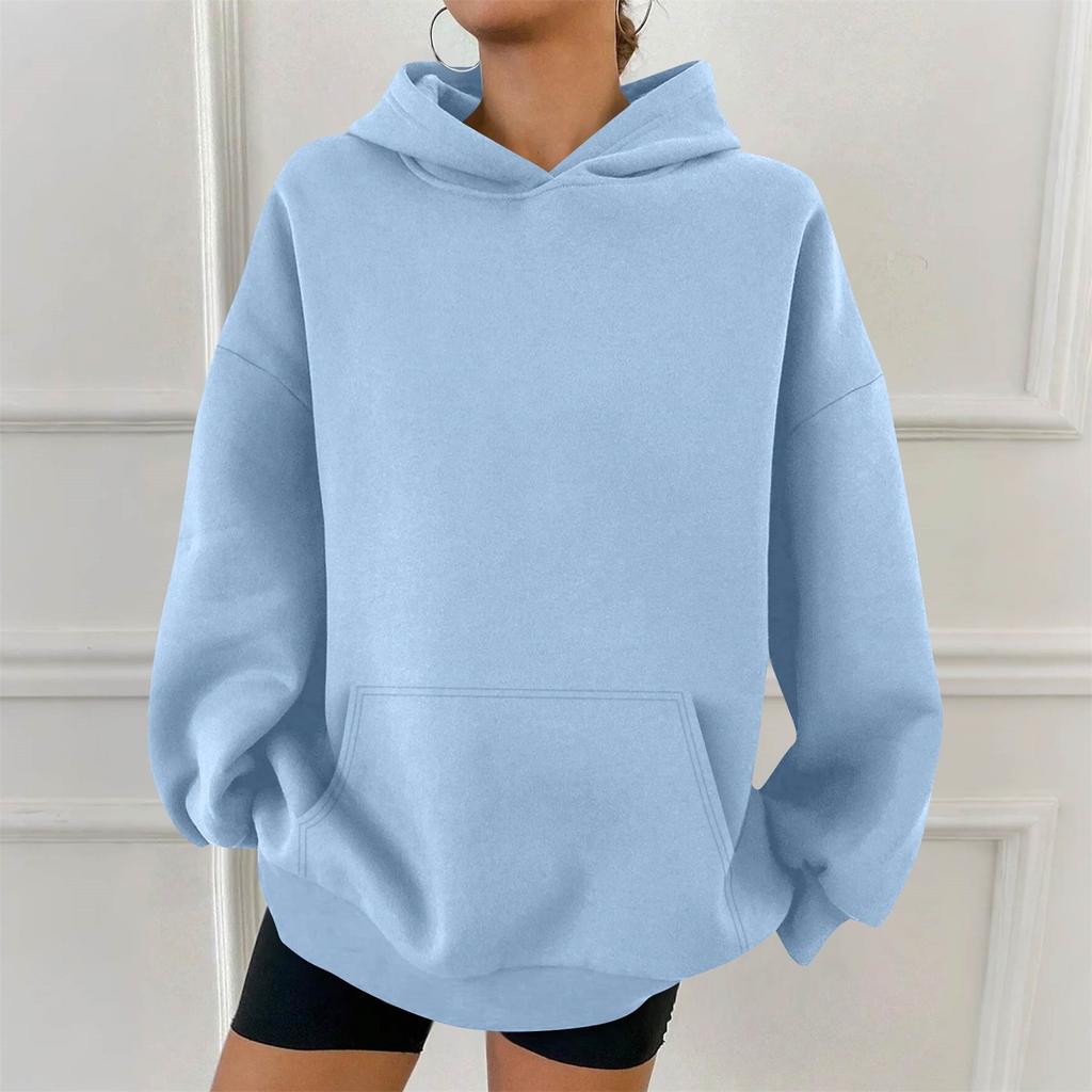 Women's Fashion Casual Solid Color Pocket Long Sleeve Hoodie