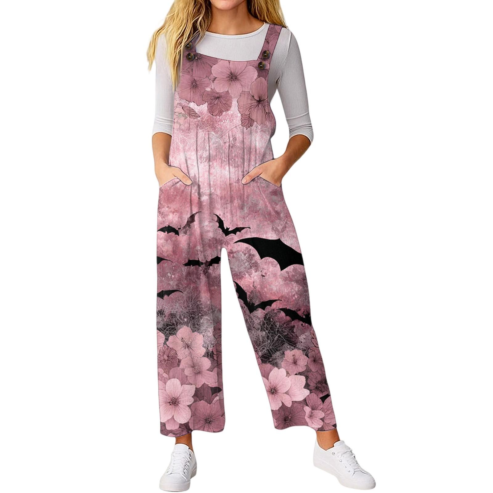 

Женский свободный повседневный комбинезон без рукавов с принтом на Хэллоуин L розовый