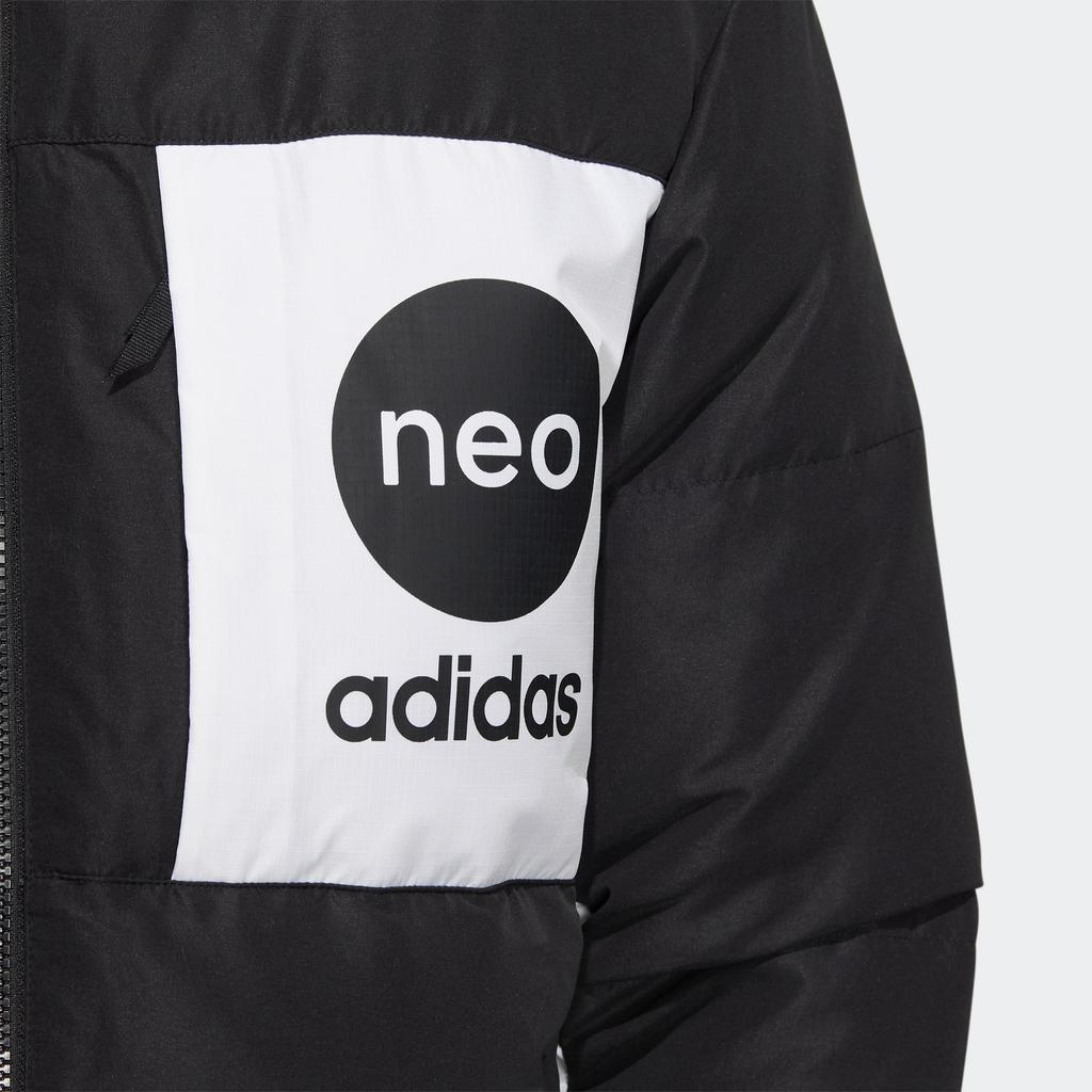 Adidas Neo Printed Large Logo Letter Hooded Zip Down Jacket Unisex Outerwear Black HM6171