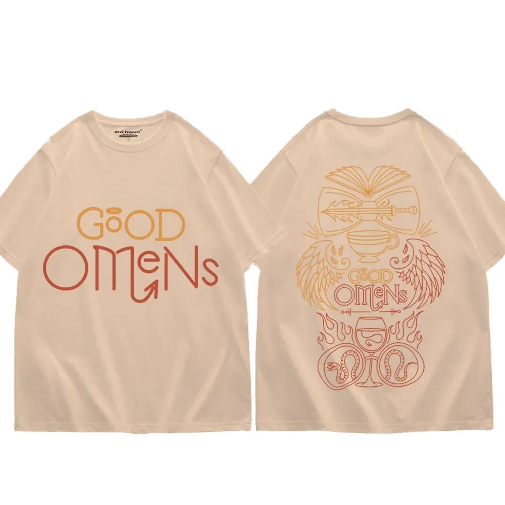 TV Play Good Omens Printed T Shirts Men's Women Fashion Vintage Oversized T-shirts Summer Casual Pure Cotton T-shirt Streetwear