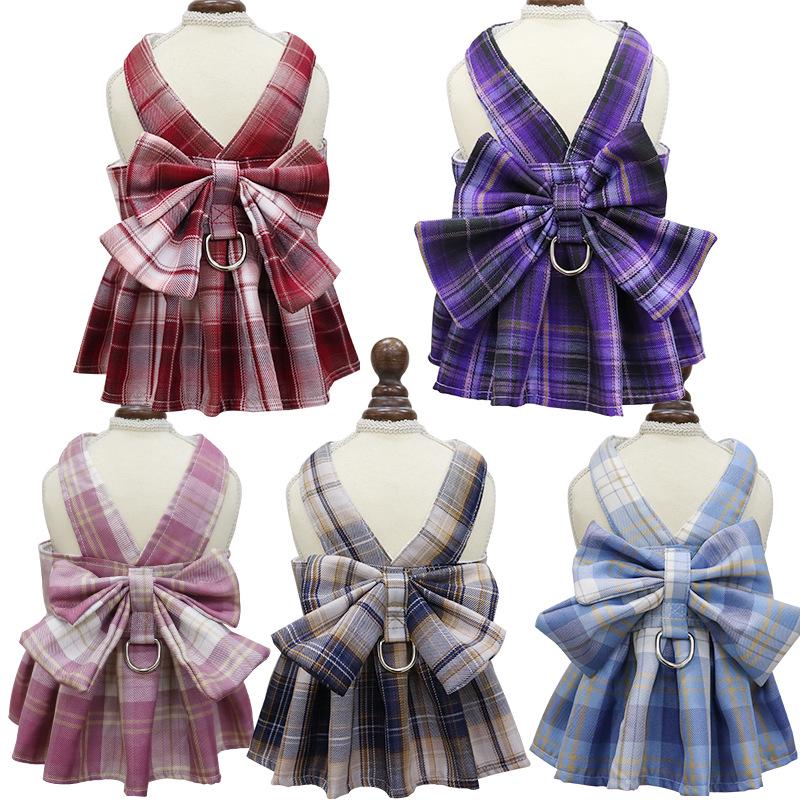 Plaid Skirt Harness with Leash for Dogs & Cats