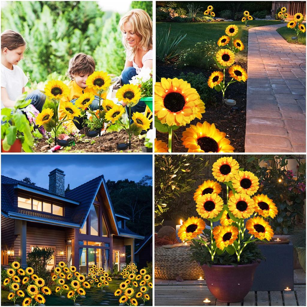 Sunflower Solar Lights Outdoor Garden Decor, Uppgraderad 1 Pack Solar Garden Lights med 3 Solros Lights, Vattentät Solar Outdoor Lights