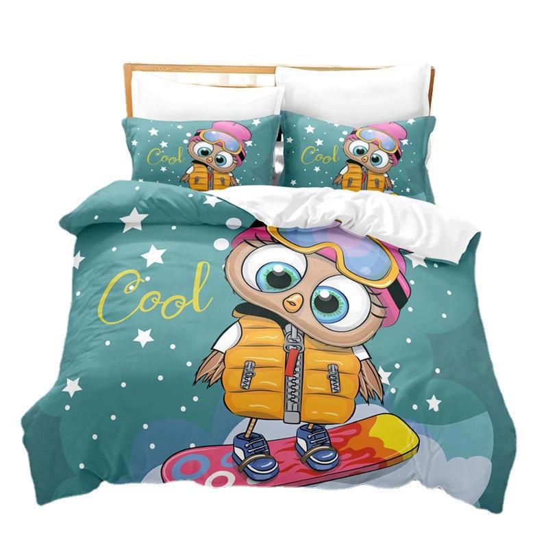 Cartoon Owl Custom 3D Three-Dimensional Quilt Cover Three-Piece Digital Printing Home Textile Fresh