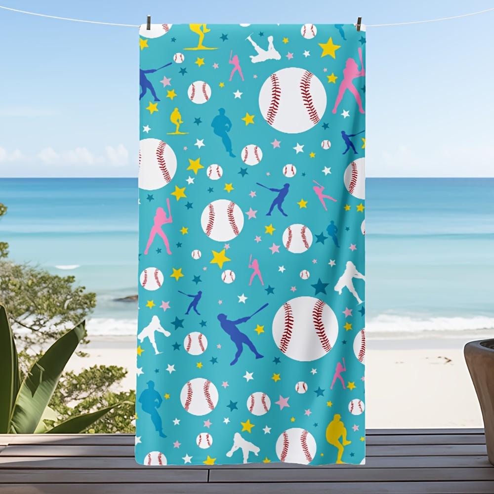 1PC American Baseball Blue Print Microfiber Beach Towel, Unisex for Pool Sports Camping Outdoor Travel Holiday Daily Use