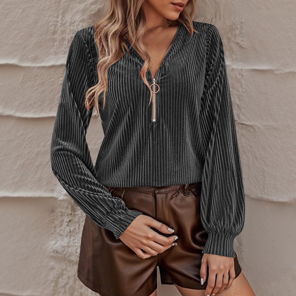 Women's Fashion Velvet Zipper Oversized Casual Long-Sleeve Top