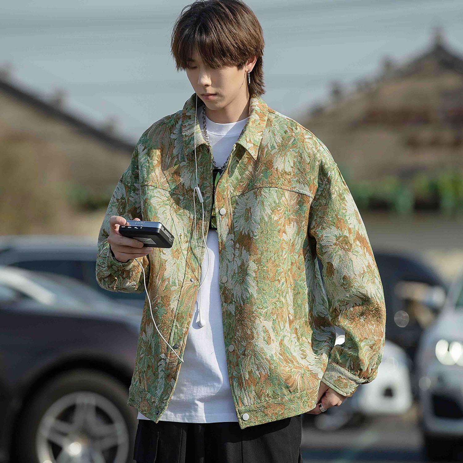 

Мужская жаккардовая джинсовая куртка в стиле ретро в Гонконге — тренд весны/осени 3XL