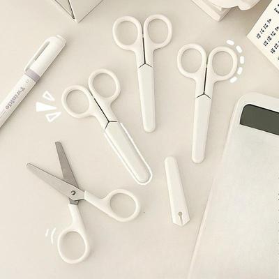 Scissors Portable Paper Cutting Knife White Handmade Small Scissors Office Set with Cover Safe Artistic Small Scissors
