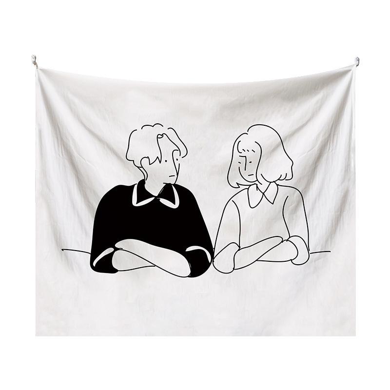 Couple Abstraction Tapestry Home Bedroom Hanging Dormitory Decoration Background Decor White Line Art Wall Hanging Tapestry