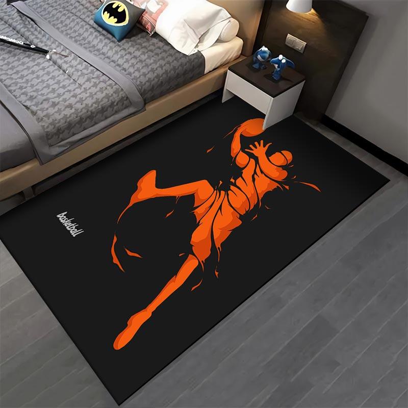 Basketball Player Silhouette Carpet, Orange on Black, Modern Style Suitable for use as an anti-slip for living room bedroom sofas