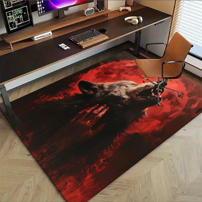 1pc Wolf Howling Blood Moon Carpet, Office Rug Outdoor Mat Home Decor Area Carpet Festival