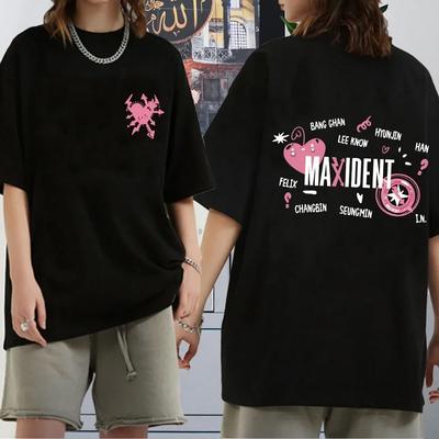 Damen Herren Sommer Casual Kpop Kurzarm T-Shirt Hot Stray Kids Maxident T-Shirt