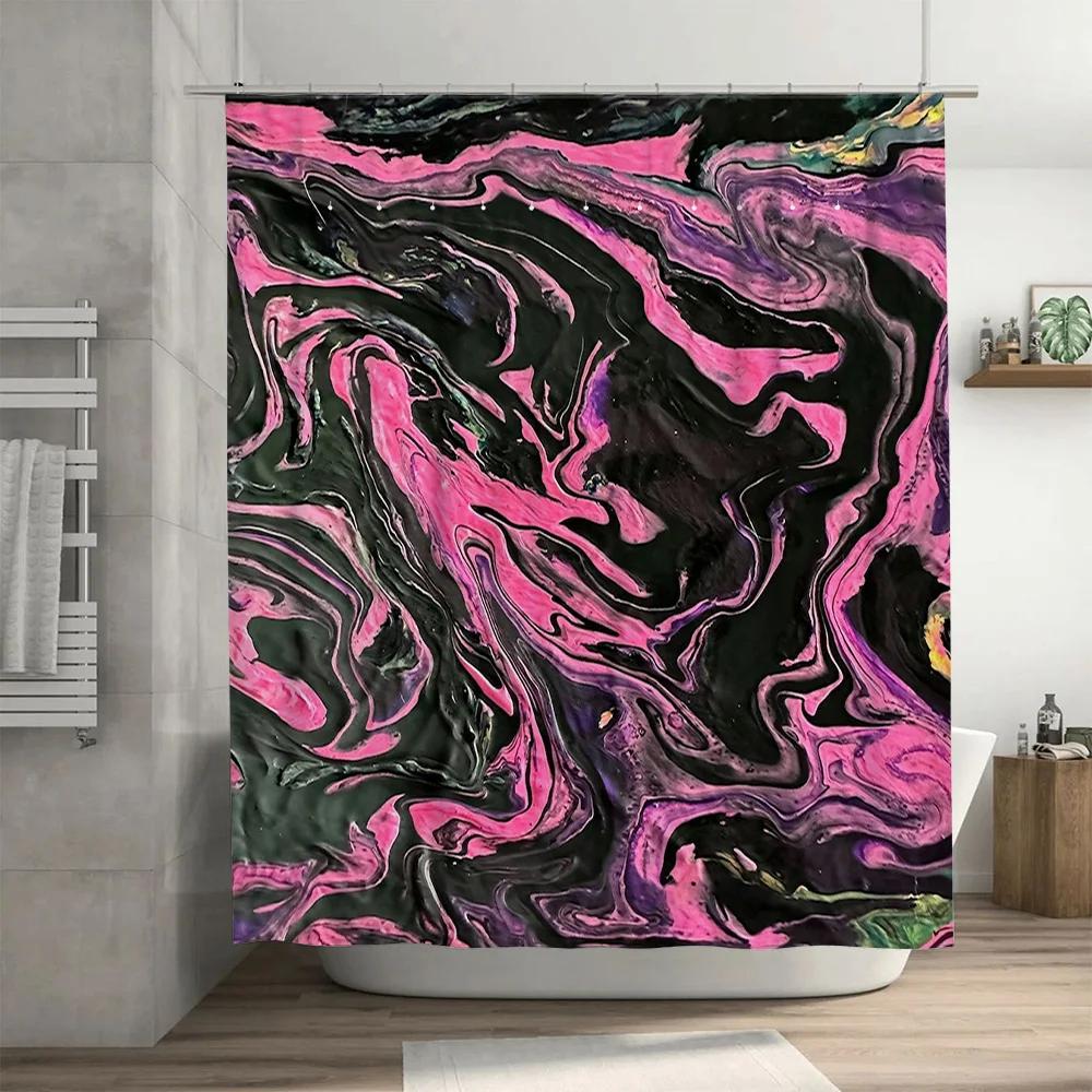 100% Waterproof Printing Polyester Shower Curtains with Black Marble Pattern for Bathroom Decorations