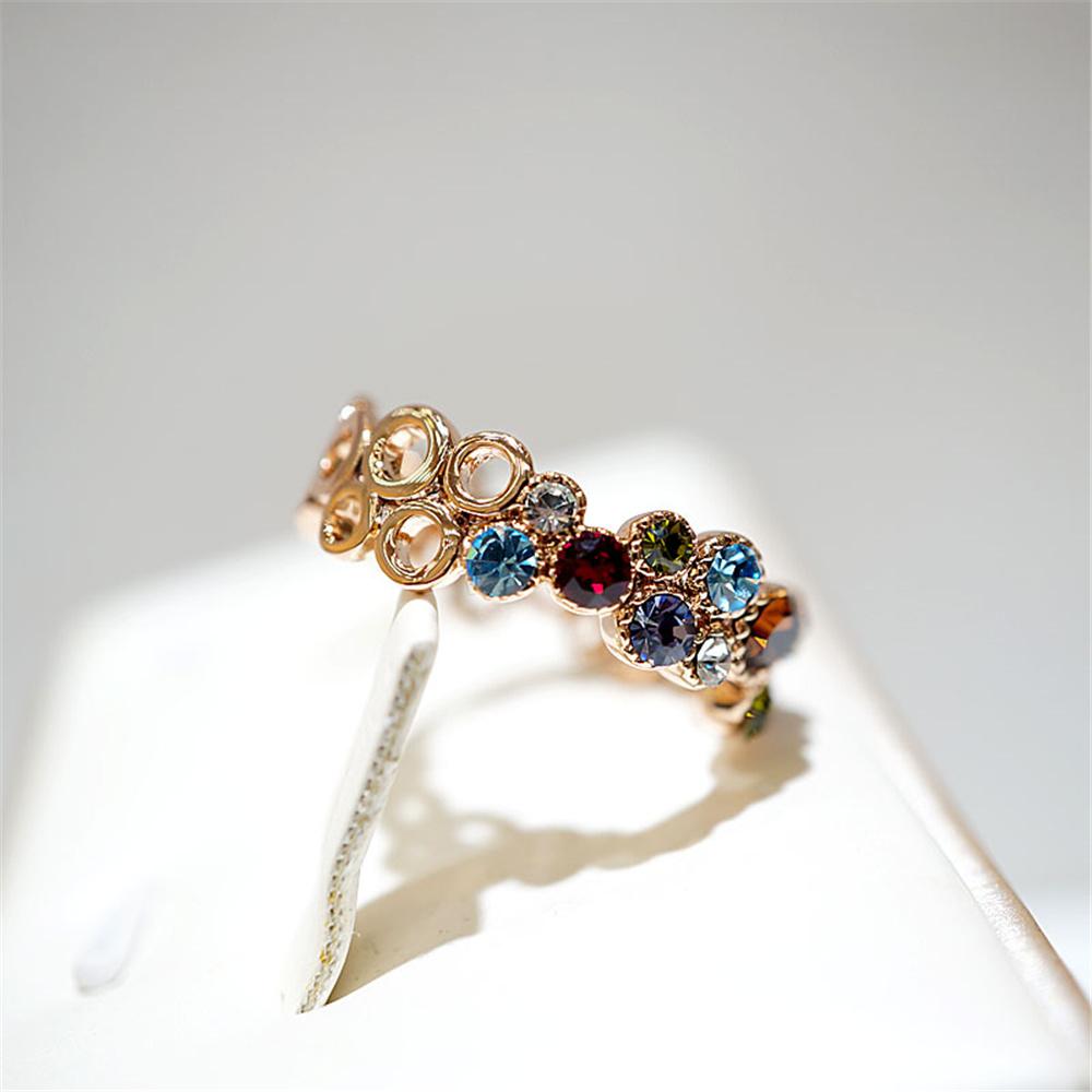 Luxury Female Blue Red Rainbow Zircon Stone Finger Ring Vintage Rose Gold Color Wedding Band Bridal Jewelry For Women