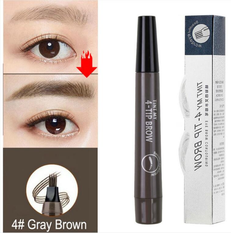 Eyebrow Pen Waterproof Fork Tip 4Head Eyebrow Tattoo Pencil Long Lasting Liquid Eye Brow Pencil