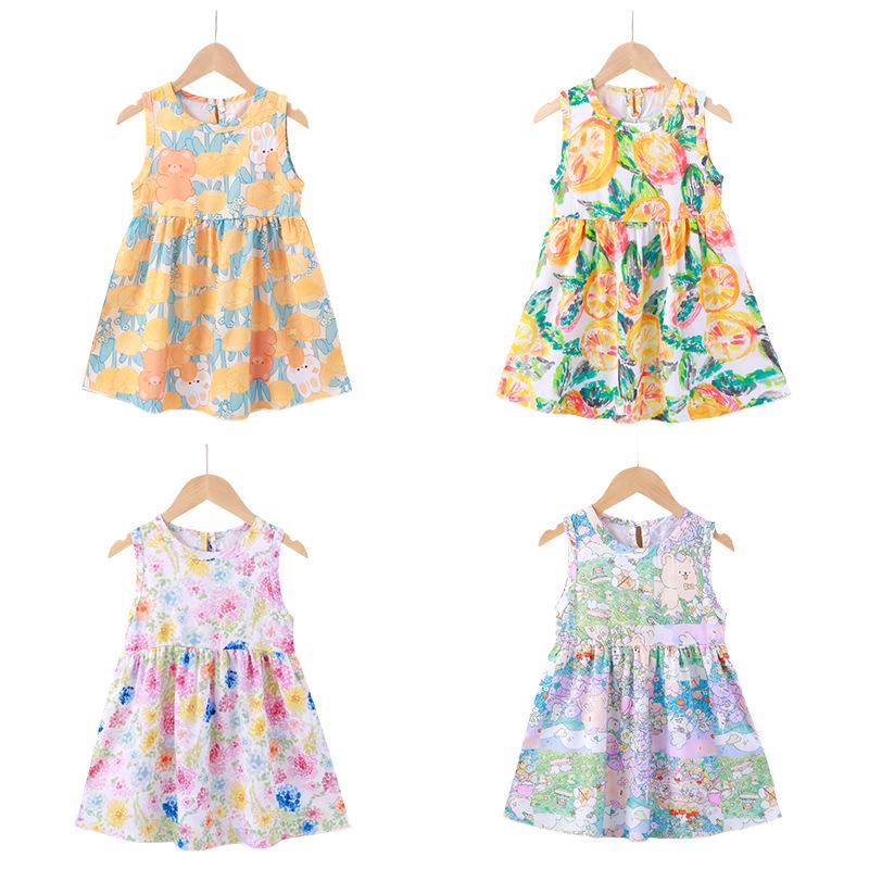 New Summer Sleeveless Princess Dress for Girls: Cotton & Rayon, Korean Style for Big and Middle Kids