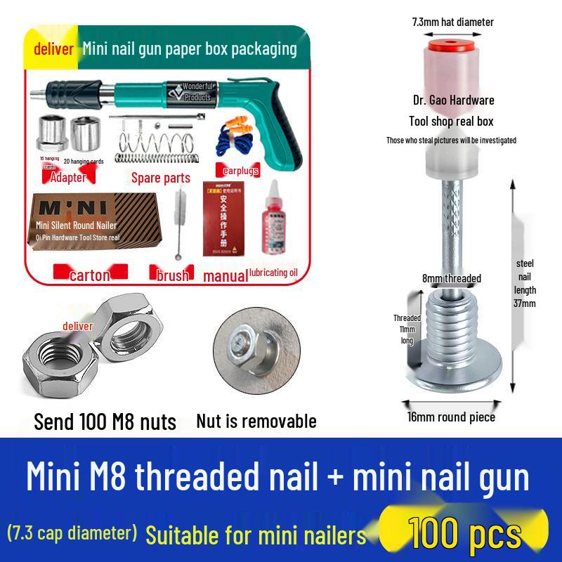 M8 Threaded Powder-Actuated Nail Gun with Removable Screw for Ceiling Lights