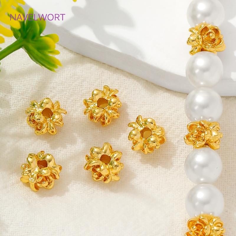 18K Gold Plated Flower Shape Separator Beads Brass Spacer Beads For Bracelet Making Supplies DIY Necklace Findings