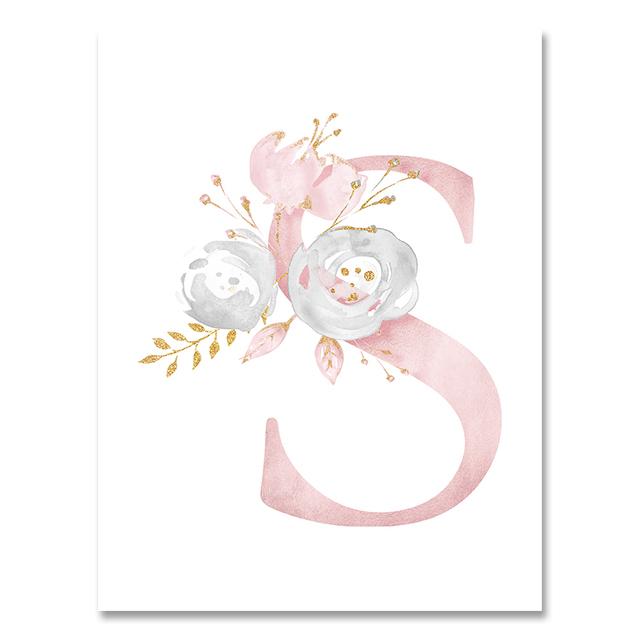Personalized Poster Baby Name Custom Canvas Painting Nursery Prints Pink Flowers Wall Art Pictures For Girls Room Decoration No Frame