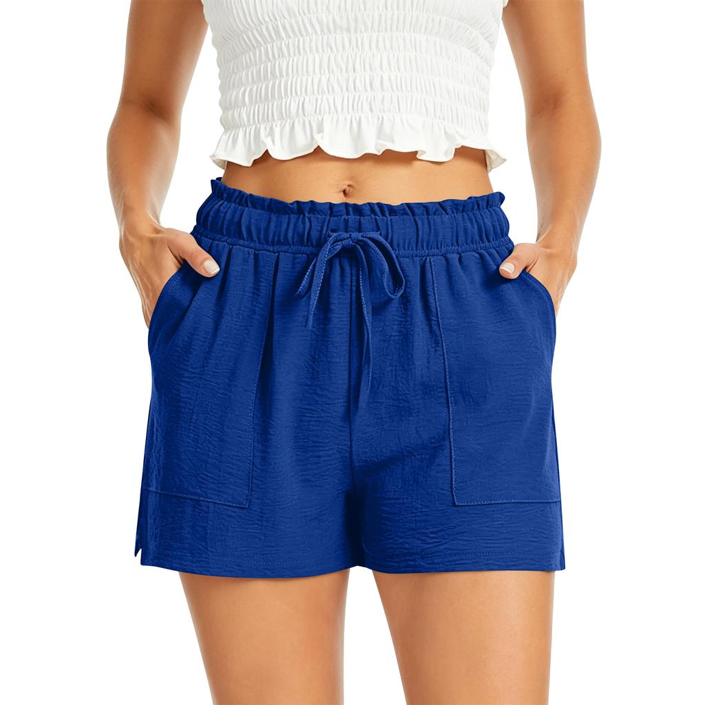 Pantaloncini Casual da Donna a Vita Alta con Tasche Estate Vestibilità Larga Vita Elastica Coulisse Gamba Larga