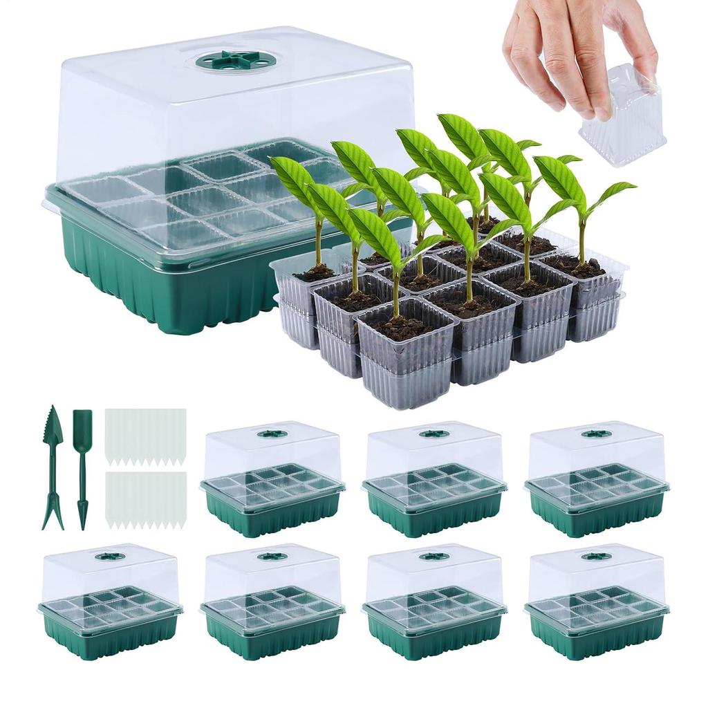 7pcs Seedling Starter Trays Set 84 Seedling Grids Propagation Trays With Humidity Dome Seedling Propagation Cells With Cover