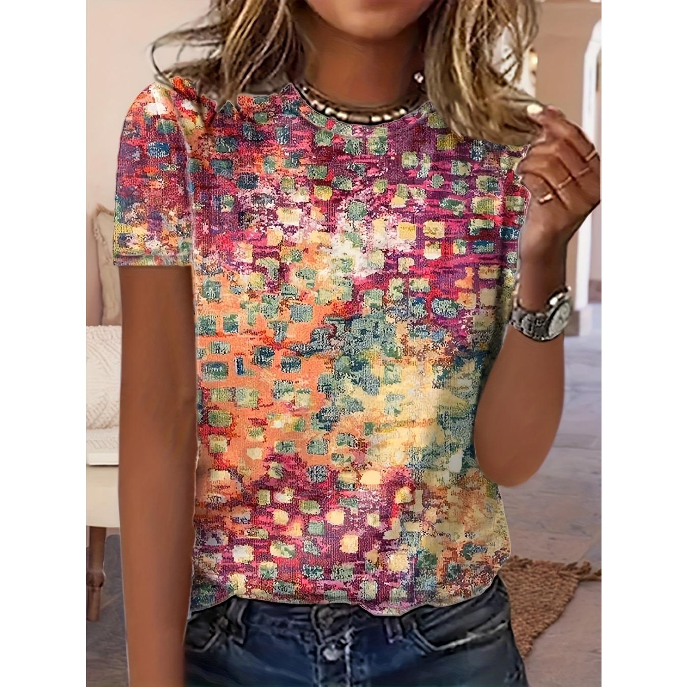 

GMXIA Футболка с короткими рукавами и цветным принтом, весна-лето, женская футболка S красный