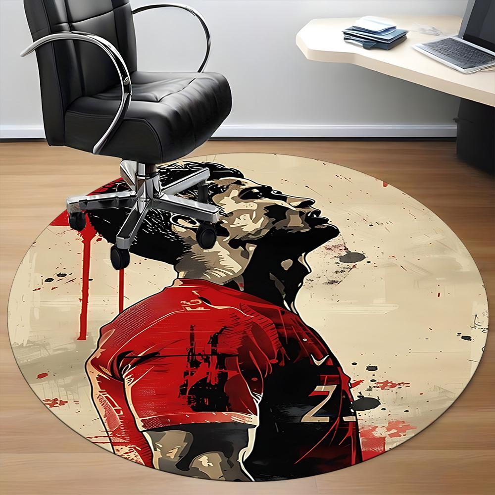 1pcFootball Cristiano Ronaldo Office Round Area Rug, Indoor Mat Suitable For Office, Under Office Chairs Bedroom Living Room Home Decor, Room Deco