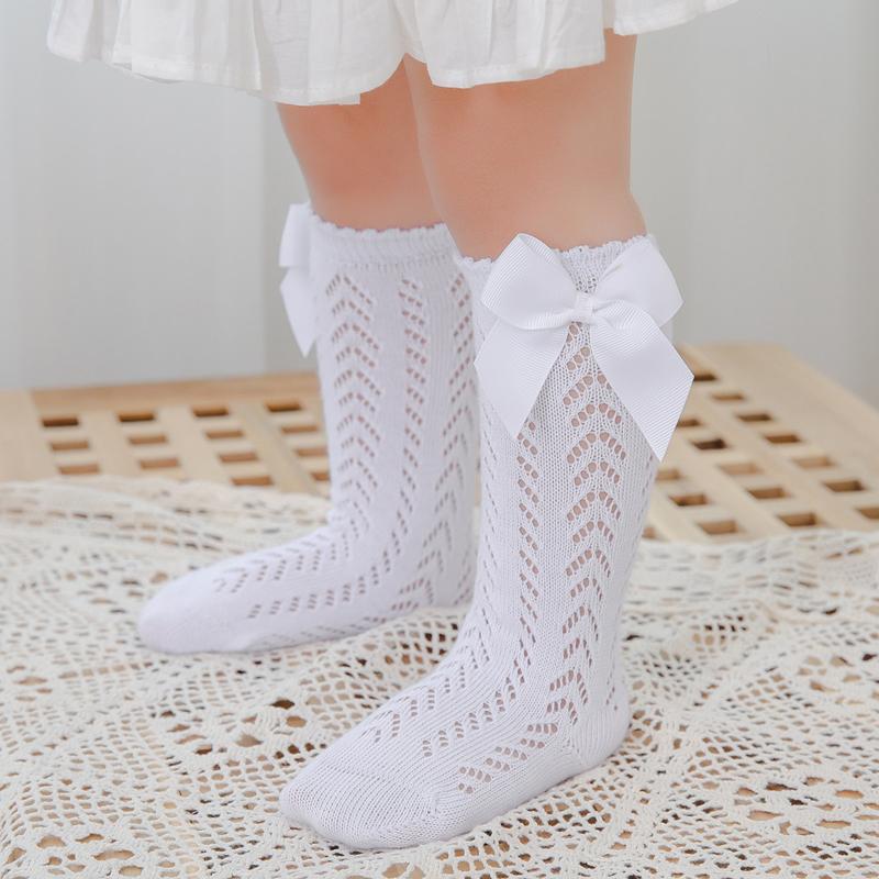 1 Paar Sommer Mode Schleife Baby Mädchen Socken Spanische Lange Socke Kleinkind Kniehoch Atmungsaktives Netz Prinzessin Schlauchsocken Für 0-5 Jahre
