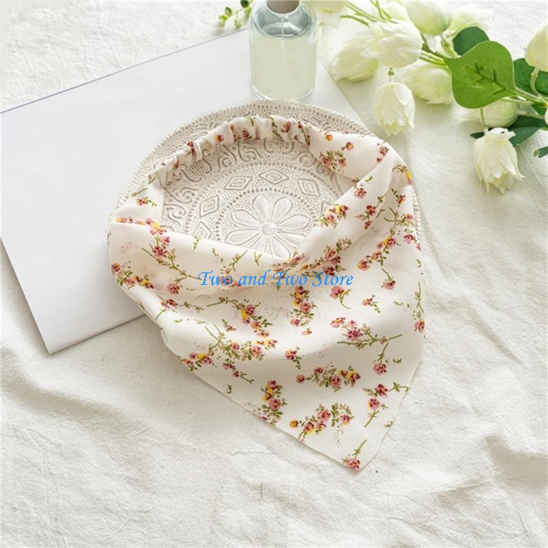 HX6F Floral Hair Bandanas Small Flower Print Head Kerchief Women Bandanas Hair Scarf Triangled Headband with Elastic Bands