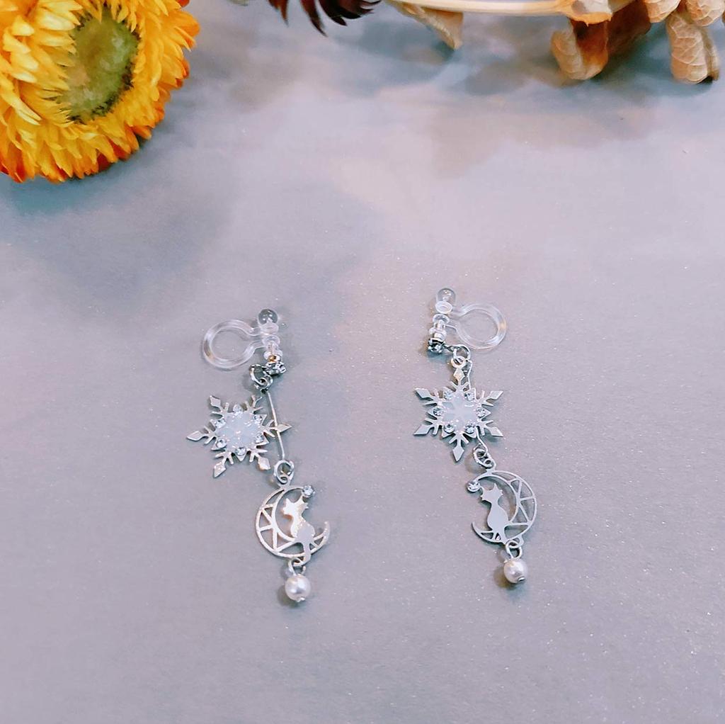 Candy Girls Japanese Dangling Silver Perfect As a Gift for Your Girlfriend Earrings, Winter, Snowflake, Cat, Cute, Style, Earrings, 925,