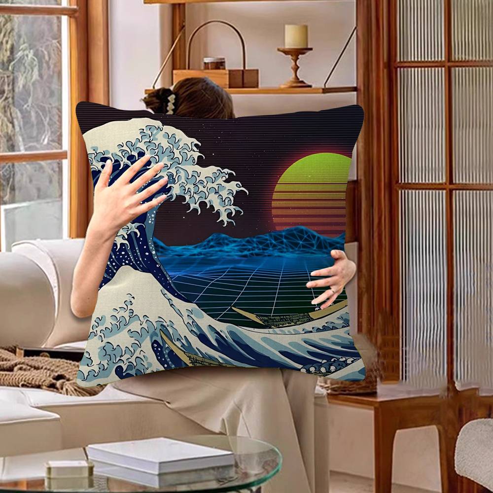 Japanese Wave Pillowcases Home Bedding Decorative Pillow Cover Wedding Super Soft Pillow Case