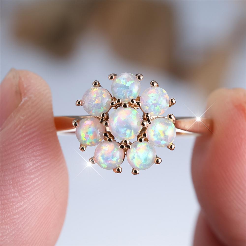 

Trendy White Opal Flower Ring Vintage Fashion Gold Color Wedding Bands Engagement Rings For Women Men Minimalist Jewelry 8
