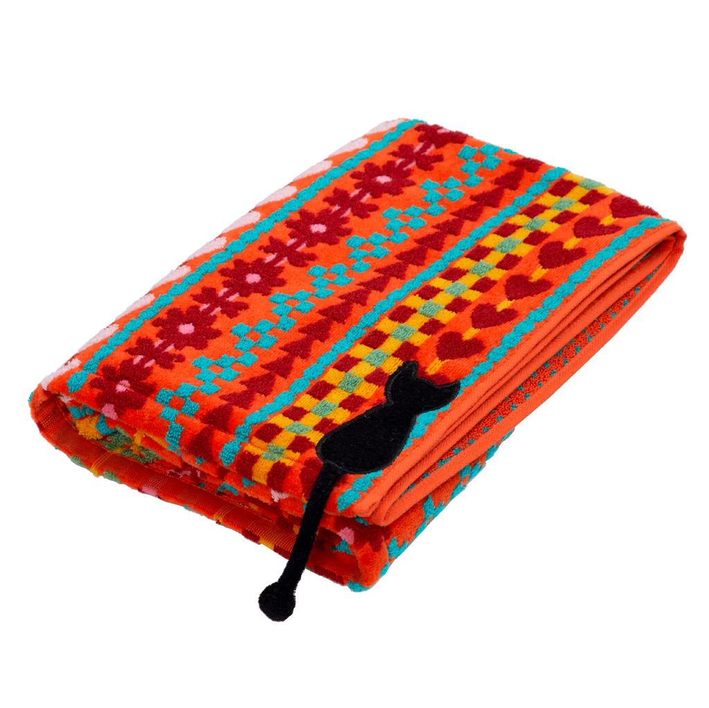 Nishikawa Atsuko Matano Bath Heart Book TT12334696 Towel, 60x120cm, Washable, 100% Cotton, Pattern, Orange,