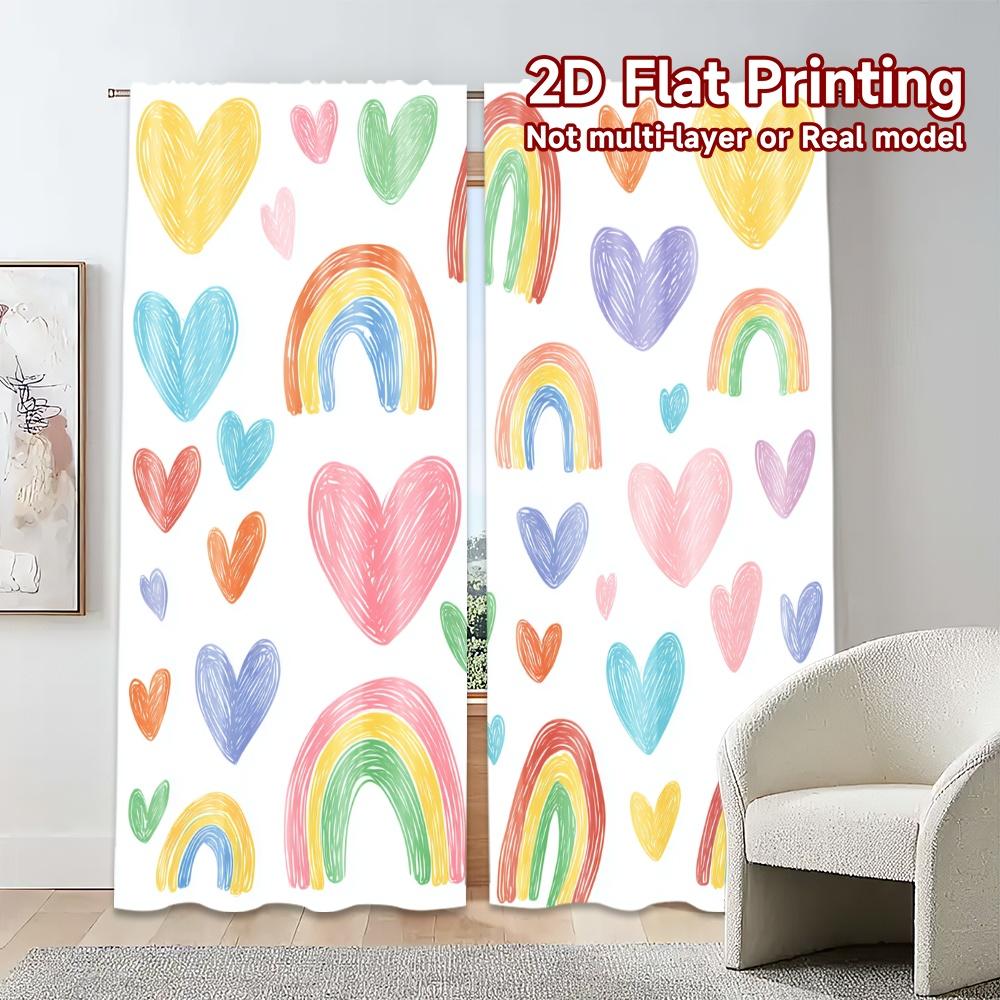 Set Of 2 Flat Printing Jit Curtains Without Rod Colorful Hearts Popular Digital Printed Versatile Fabric Made Polyester
