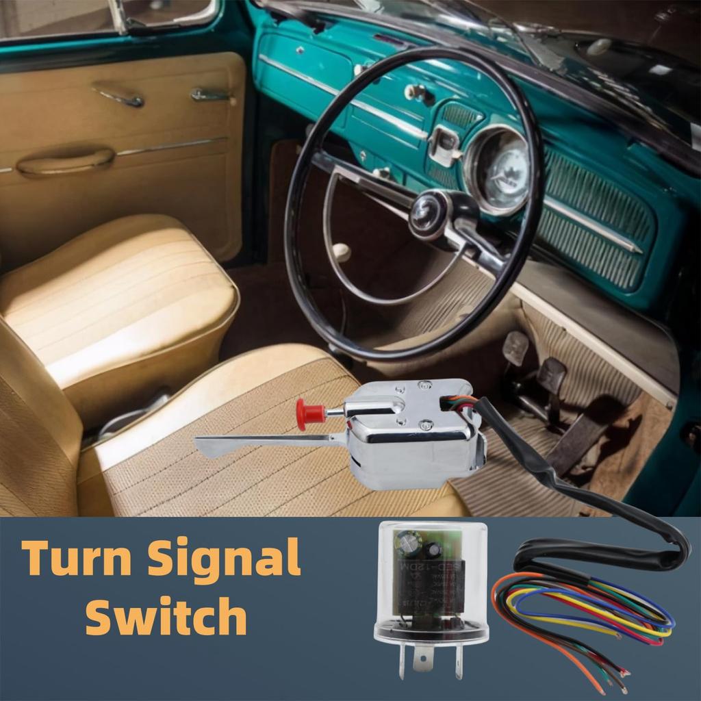 Universal Turn Signal Switch 12V 7 Wires with Mounting Clamp, Hot Rod Chrome Replacement for Ford GM Car Truck Street Rod Dune Buggy Sand Rail