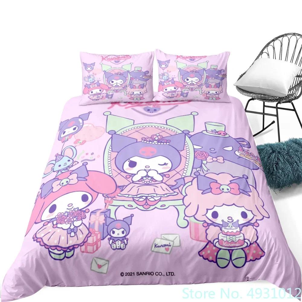Cute Melody Rabbit Bedding Set Pillowcase Anime Bedclothes Cartoon 3D Printed Kids Adult Boys Quilt Duvet Cover Children Gift