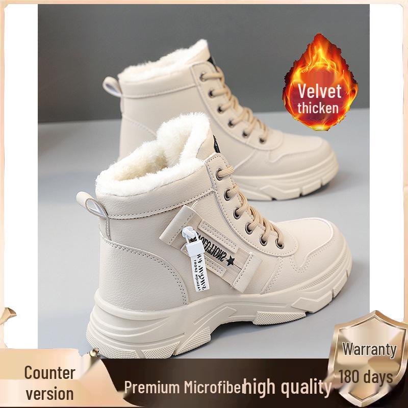 2025 Women's Winter Fleece-Lined Snow Boots - Thickened Ankle Martin Style, Warm & Sporty for Students