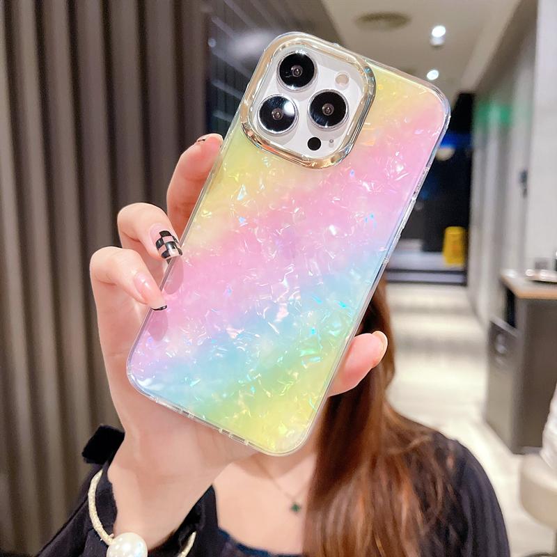 

Роскошный радужный чехол с лазерным глиттером из ракушки для iPhone 16 Pro Max 15 14 13 12 11, противоударный чехол с гальваническим покрытием с леопардовым принтом For iPhone 15