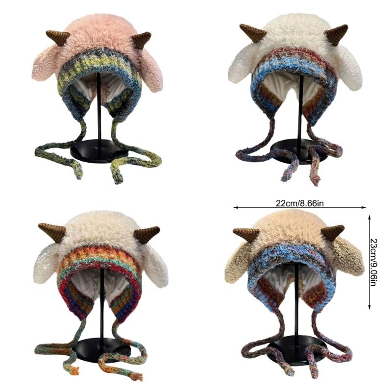 Plush Horn Knitted Hat With Soft Pompoms For Women Men Kids Winter Outdoor Activity Multiple Colors