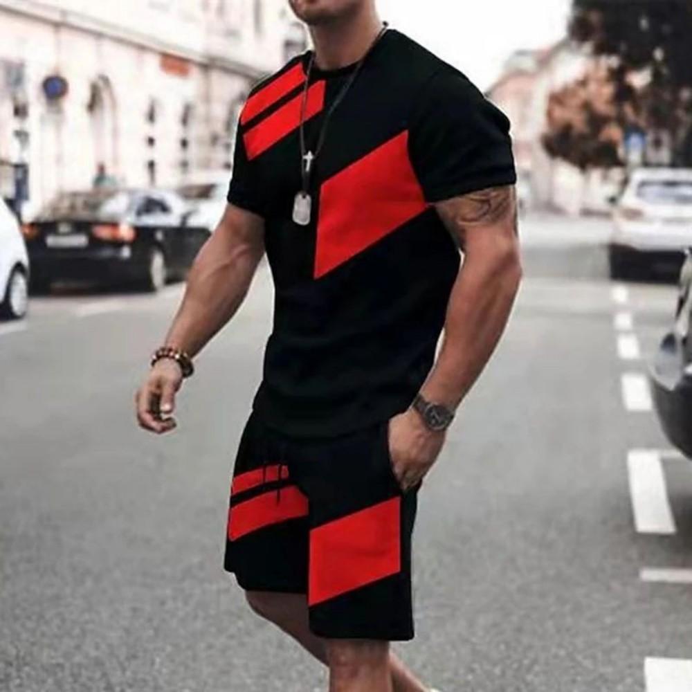Summer Men's Casual Breathable Round Neck Sports T-shirt Y2K Shorts Outdoor Fashion Sports Two-piece Set