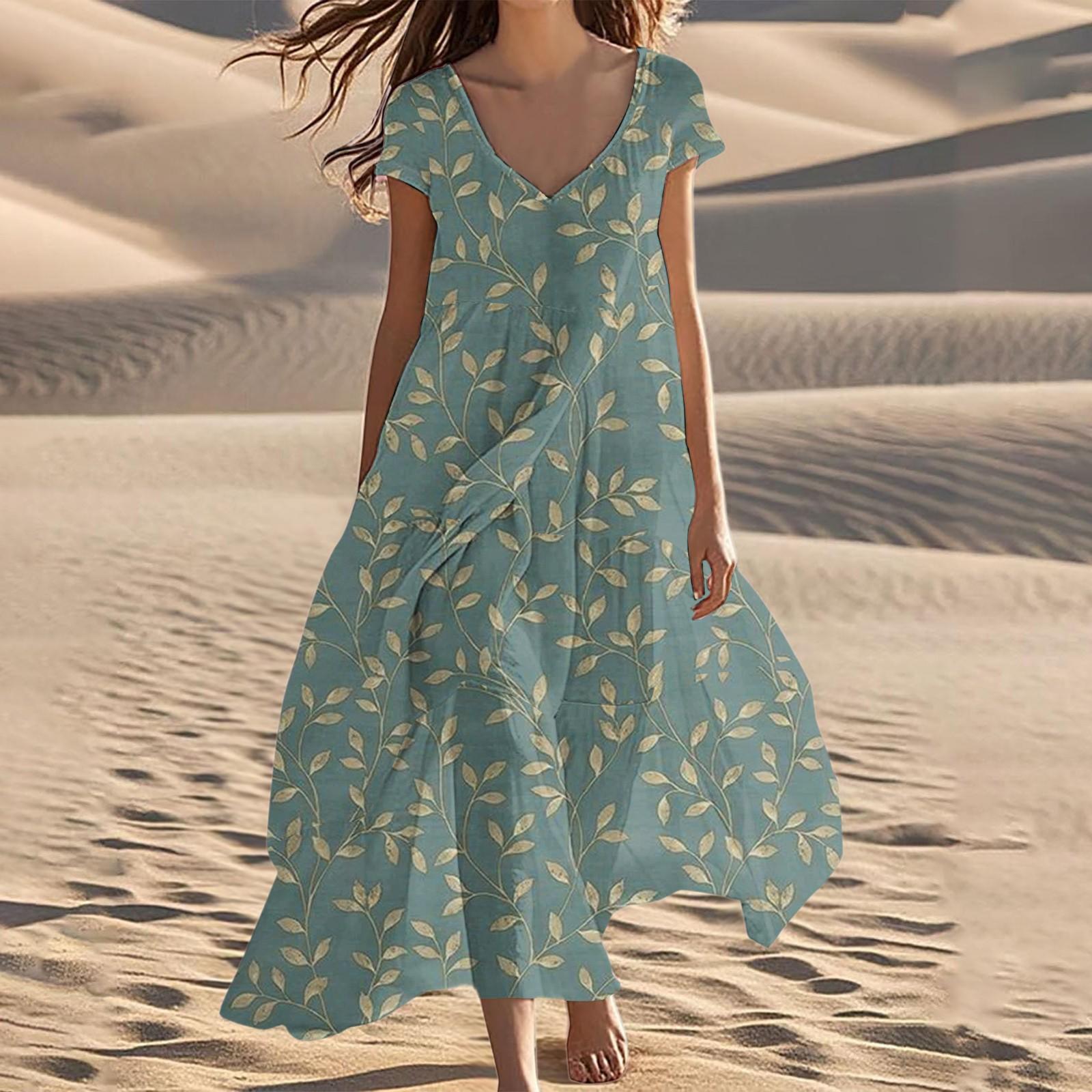 

Женские летние модные пляжные платья с V-образным вырезом и коротким рукавом с цветочным принтом S