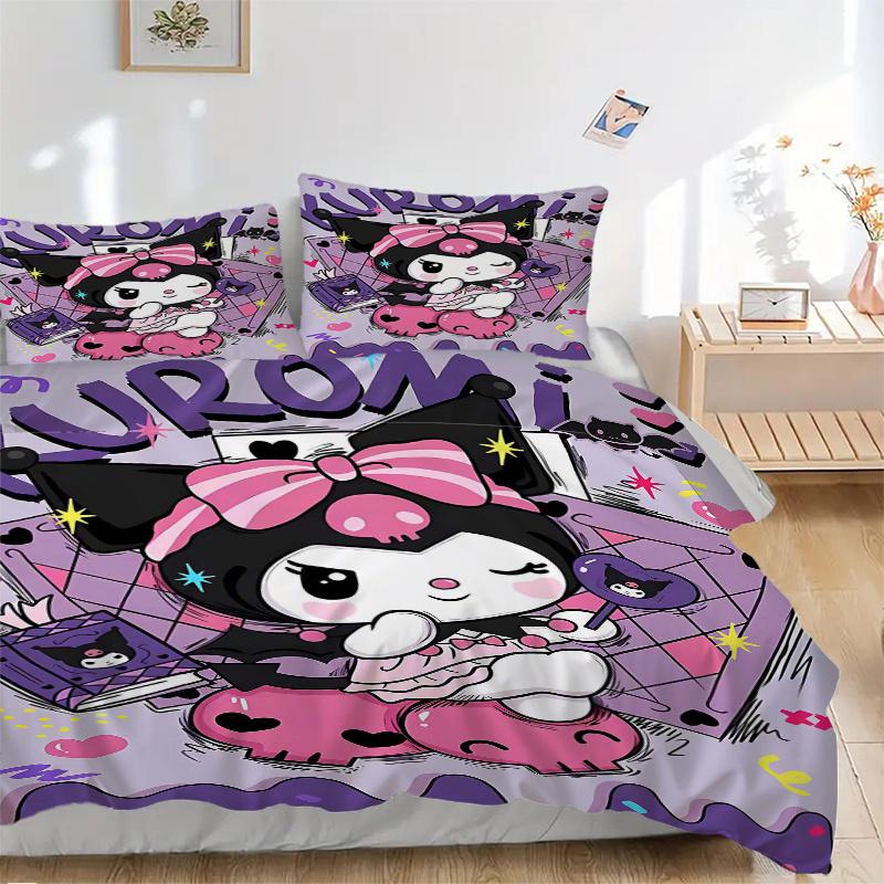 

3 шт. Набор постельного белья Kuromi s Sweet Halloween Adventure с принтом Sanrio (1 Пододеяльник + 2 Наволочки, Без Наполнителей), Мягкий и удобный S058 135x200cm