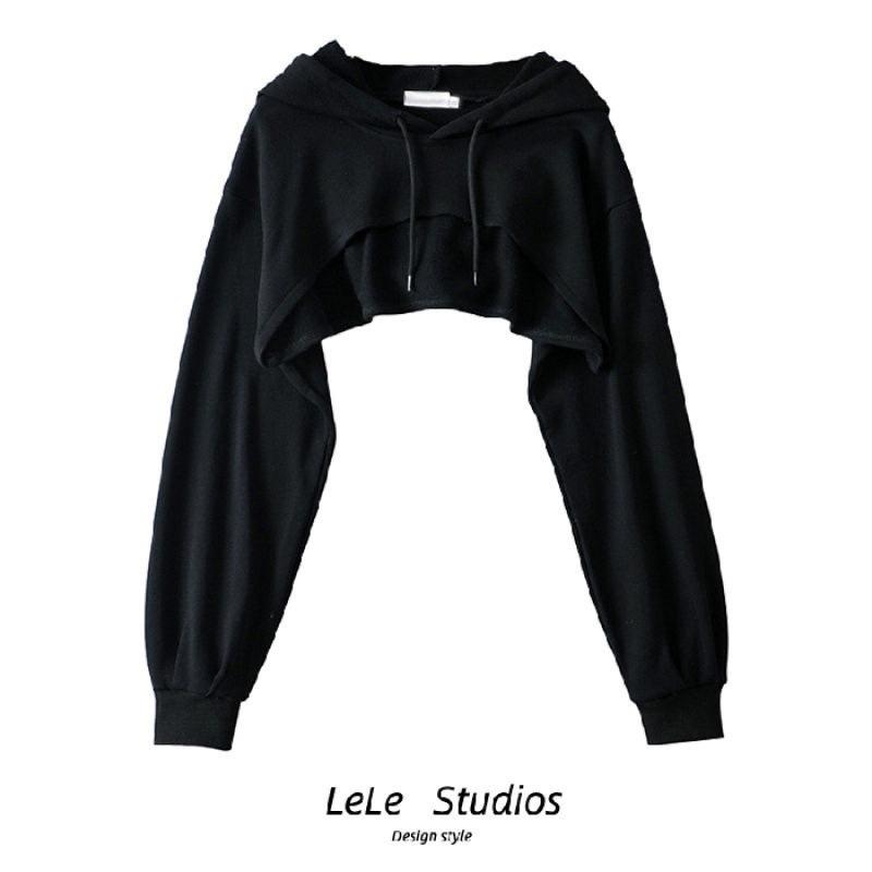 

Женская толстовка с капюшоном, ранняя осень, новинка Ins Personality Irregular, ультракороткий топ с длинными рукавами XL чёрный