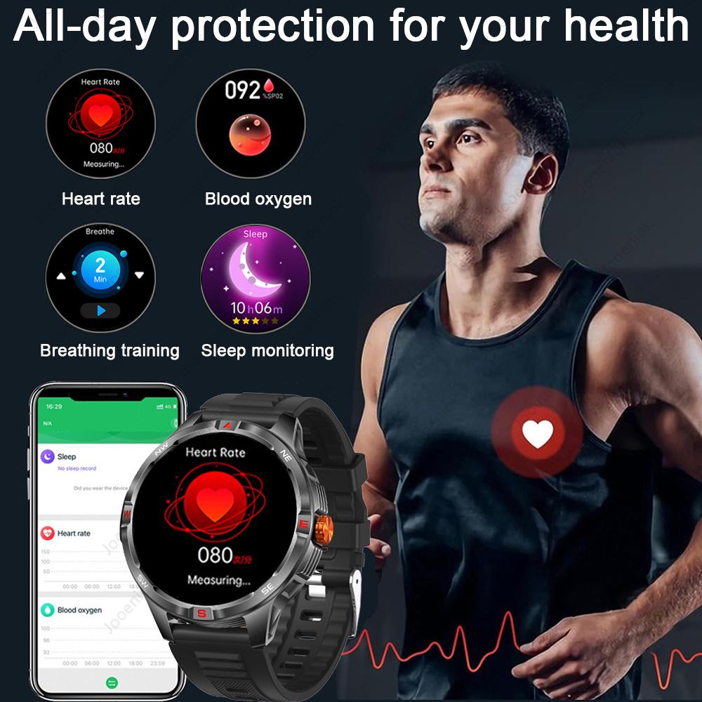 Sports Smart Watch Men Compass 1000mAh Large Battery Bluetooth Call 1.46 Inch Health Monitoring Waterproof Smartwatch  New